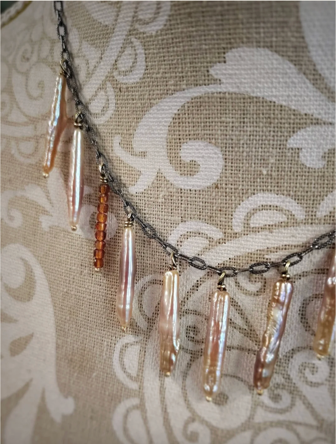 Stick Pearl | Sterling Silver Necklace & Earring Set | 14k Gold-Filled Ear Hoops