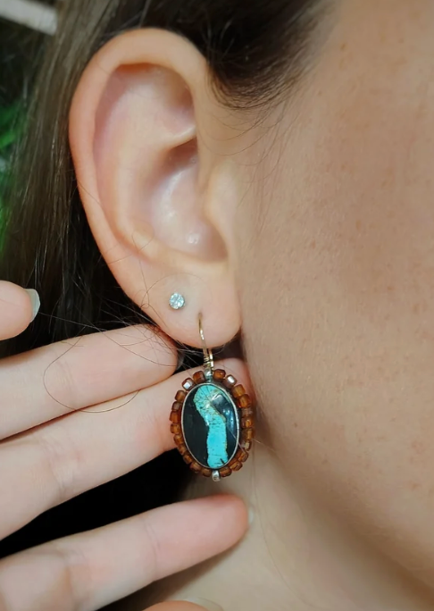 Royston Ribbon Turquoise & Champagne Garnet | Necklace & Earring Set — Decorated Tide Pool Backs | 14k Gold-Filled Ear Wires