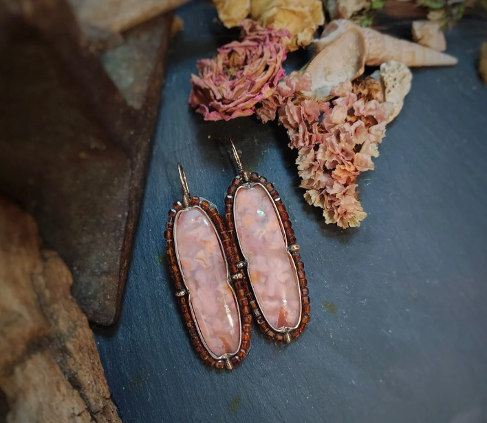 Cotton Candy Agate & Champagne Garnet Earrings | 14k Gold & Sterling Silver | Dangle Earrings