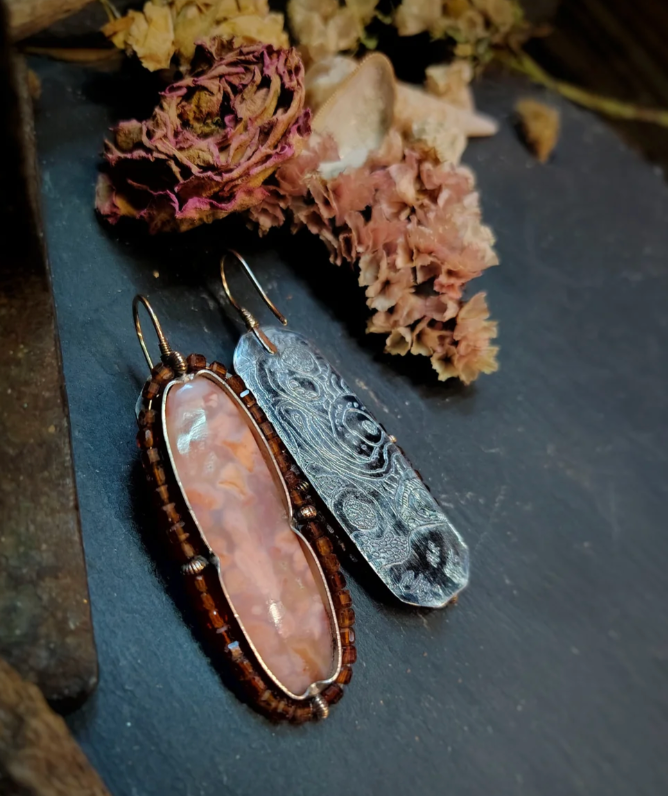 Cotton Candy Agate & Champagne Garnet Earrings | 14k Gold & Sterling Silver | Dangle Earrings