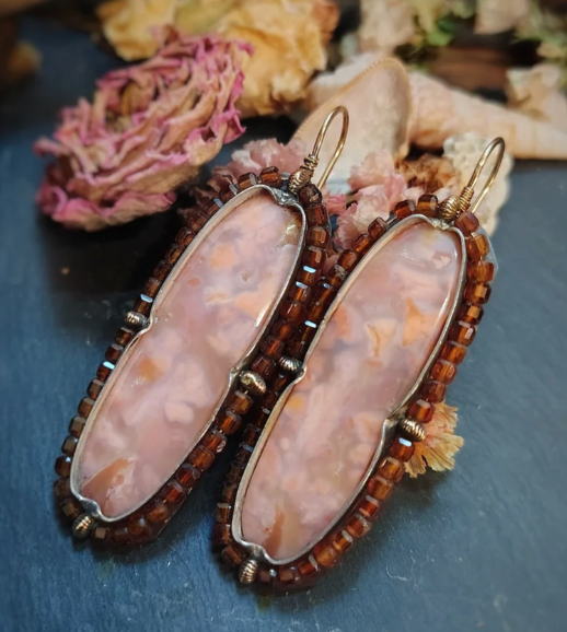 Cotton Candy Agate & Champagne Garnet Earrings | 14k Gold & Sterling Silver | Dangle Earrings