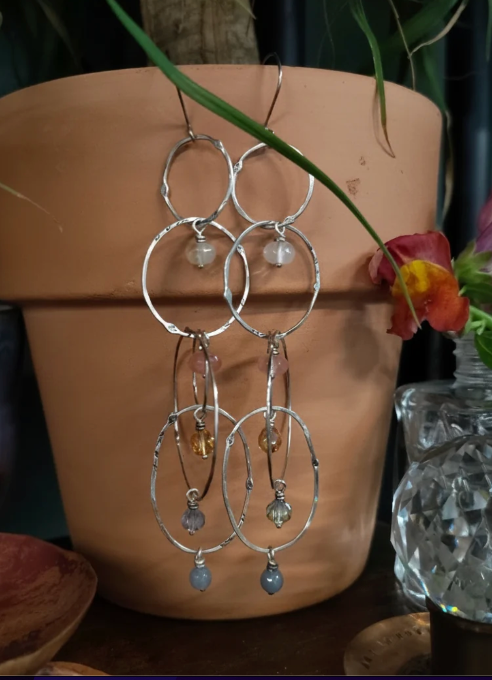 Waterfall Hoop Earrings — Cascading Sterling Silver Hoops | Crystal & Gemstone Beads | 5" Shoulder Duster Regular price