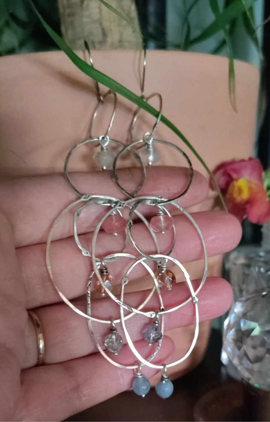 Waterfall Hoop Earrings — Cascading Sterling Silver Hoops | Crystal & Gemstone Beads | 5" Shoulder Duster Regular price