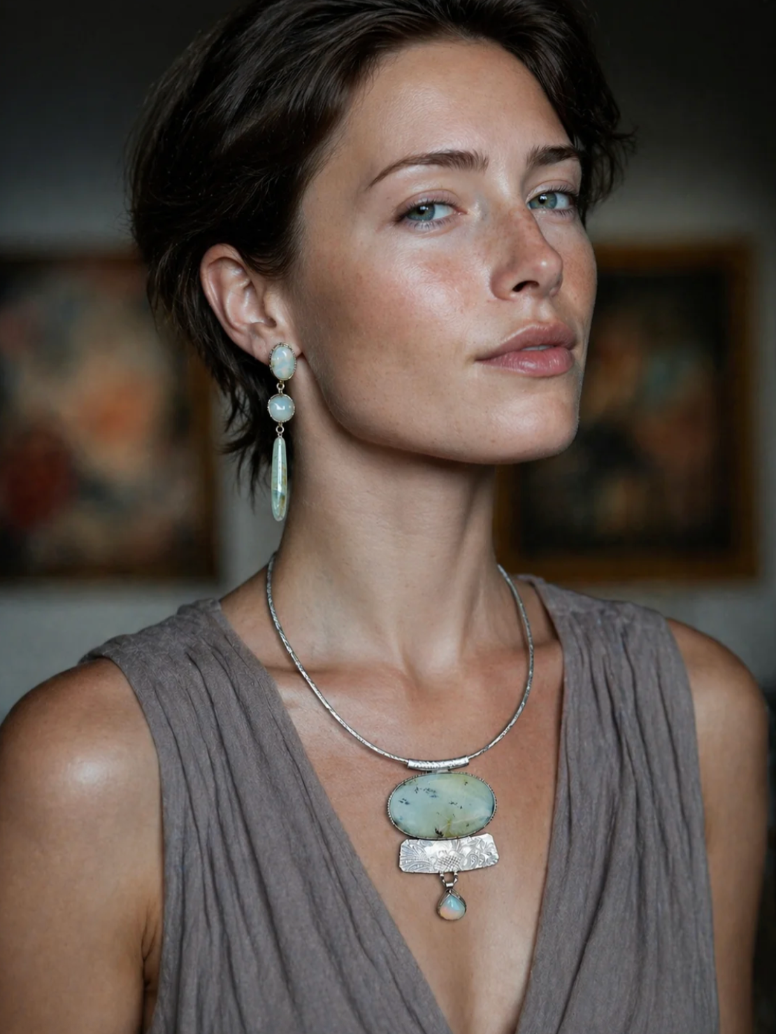 Reverberation | Dendritic Blue Opal & Ethiopian Opal | Sterling Silver Art Necklace