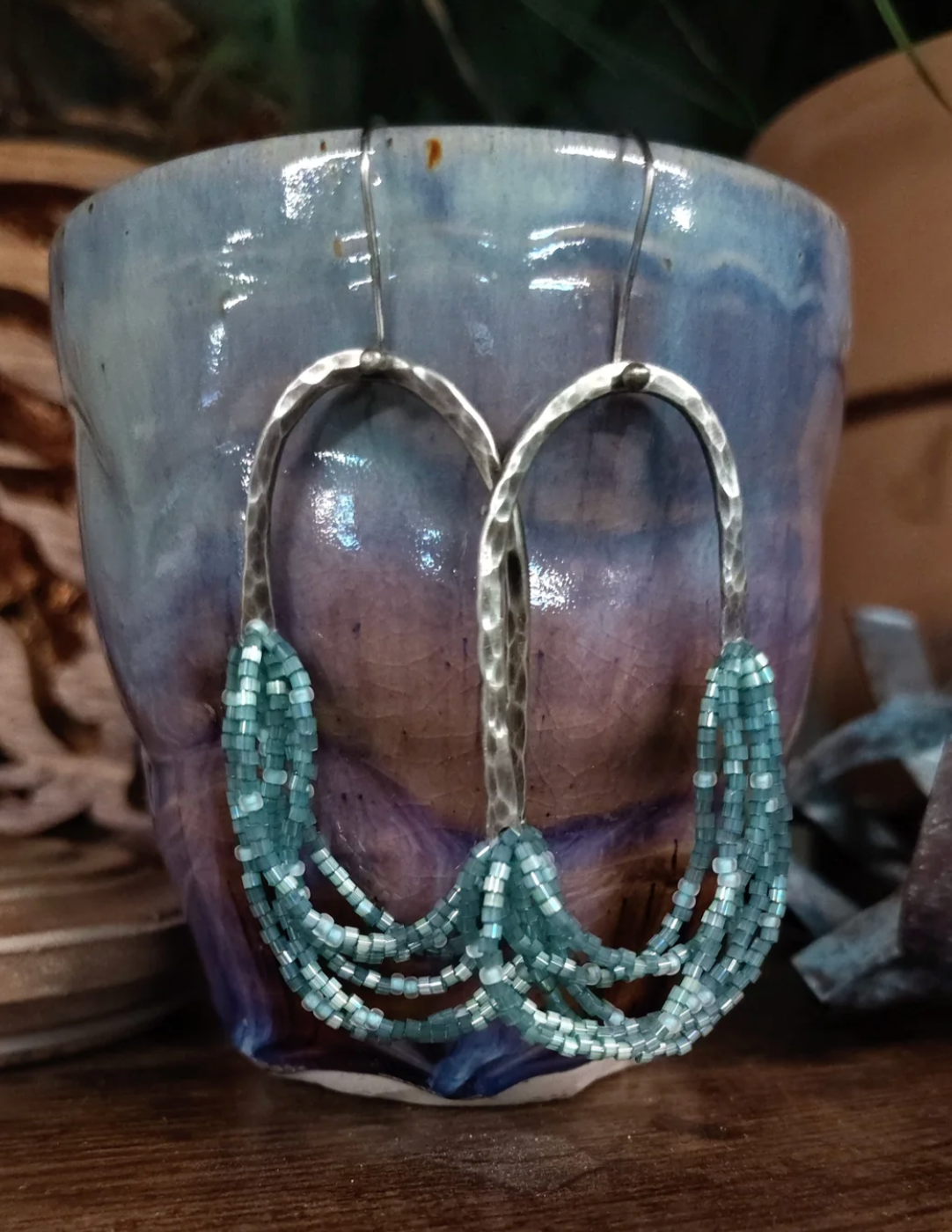 Stanza Earrings — Hammered Arch & Cascading Seed Bead Fringe