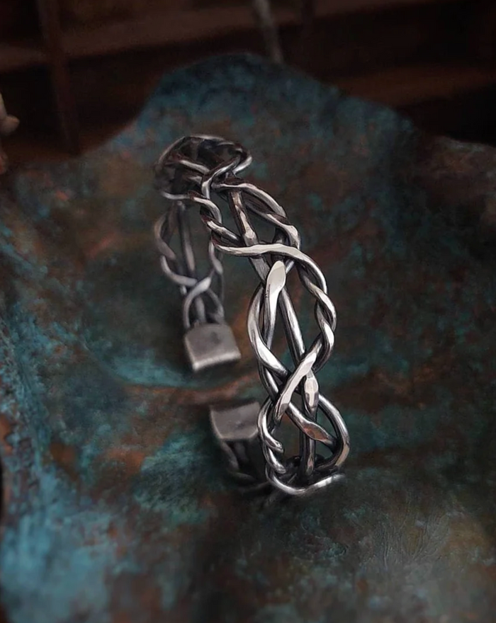 RUGGED BRAIDED BRACELET - Rustic Unisex Cuff - Solid Sterling Silver